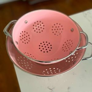 Pink enamel colanders